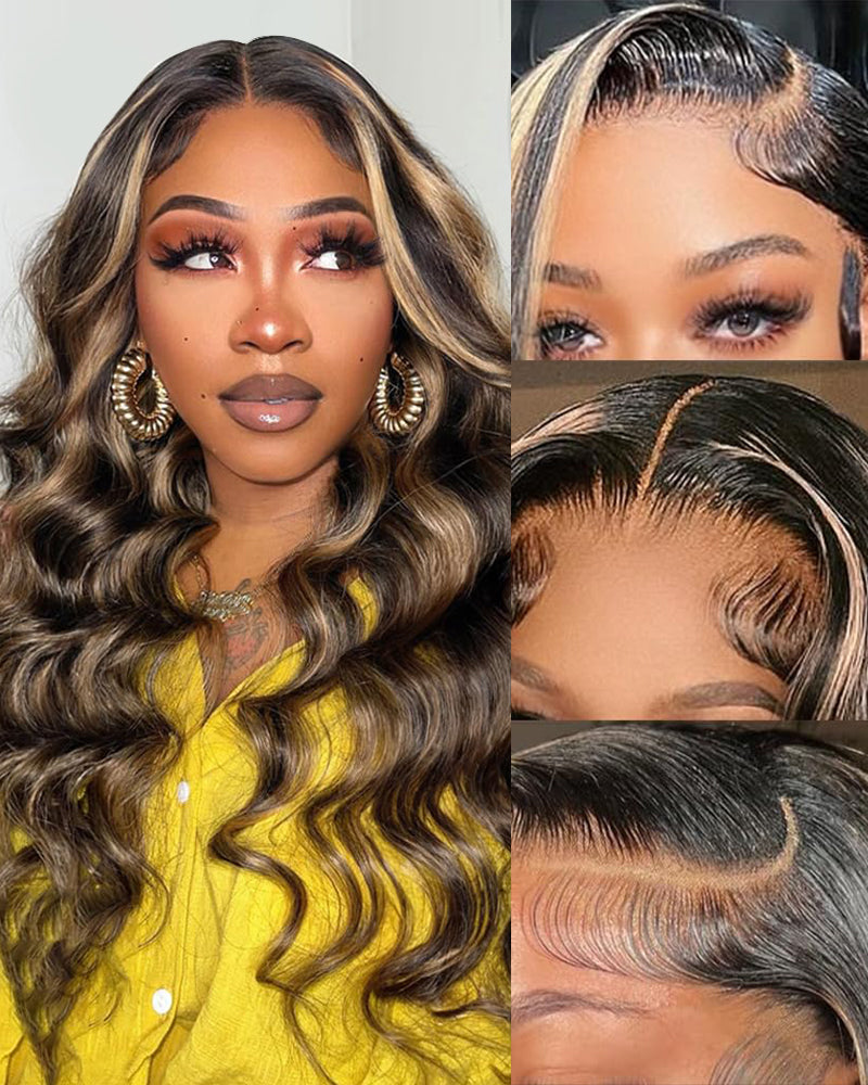 【Subscriber Deal】Arabella 13x4 Frontal Lace & 6x5 Invisible Knots Glueless Balayage Highlight Body Wave/Silky Straight Wig Invisible Knots Realistic Hairline
