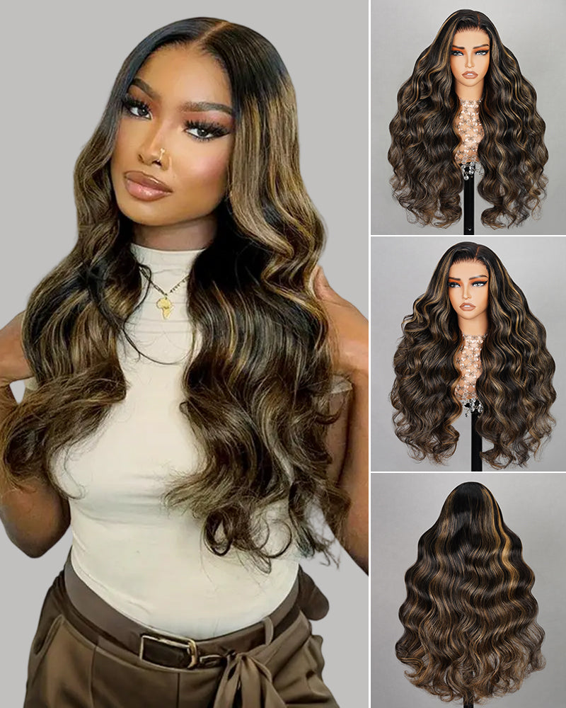 【$299 = 2 WIGS】Arabella 6x5 Invisible Knots Glueless Balayage Highlight Body Wave Wig Invisible Knots Realistic Hairline
