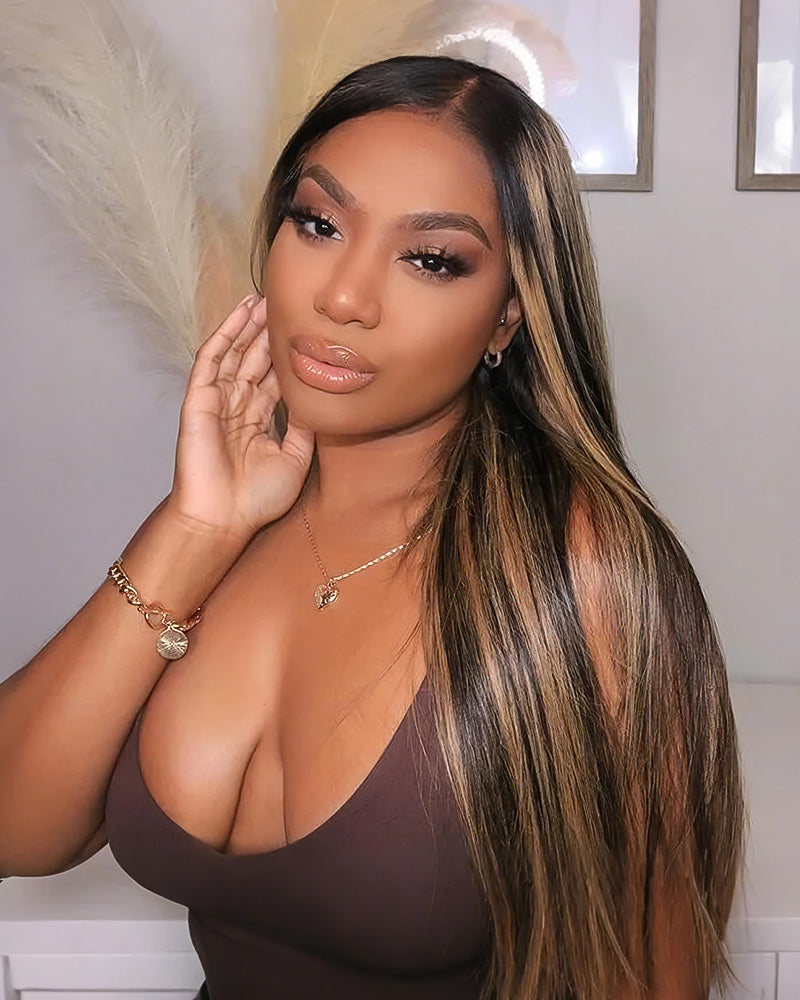 【$299 = 2 WIGS】Arabella 13x6 Three-Go™ Balayage Highlight Glueless Wig Silky Straight With Drawstring 100% Human Hair Wig