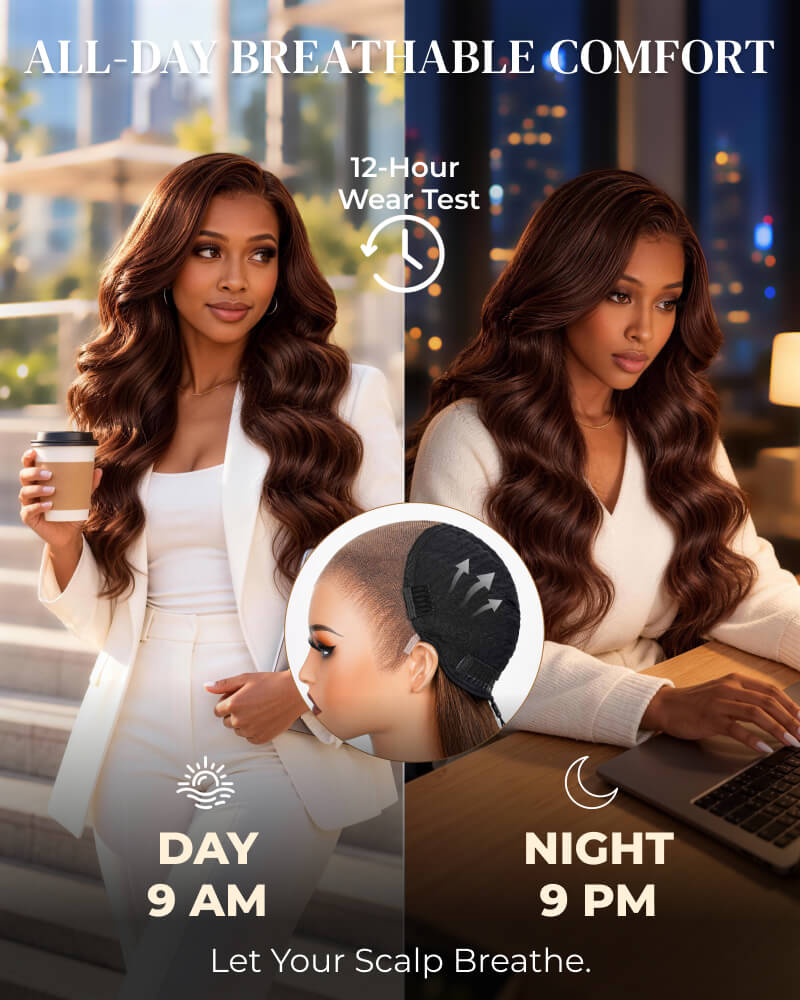 Arabella 13x6 Three-Go™ Chocolate Brown Glueless Wig Body Wave With Drawstring 100% Human Hair Wig