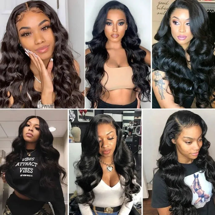 24" Wear&Go Upgraded 6x5 Pre-Cut Lace Closure Body Wave Natural Black Human Hair Wig