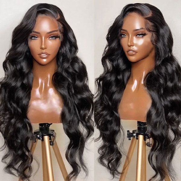 Pre-Cut 13x4 Glueless Breathable Lace Front Bleached Knots Natural Black Wear&Go Upgrade HD Lace Human Hair Wig Beginner-Friendly
