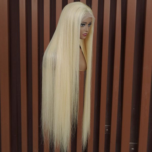 30" Pre-Cut 13x4 Upgrade Lace Front 613 Blonde/Pink Colored Straight Human Hair Wig Free Part