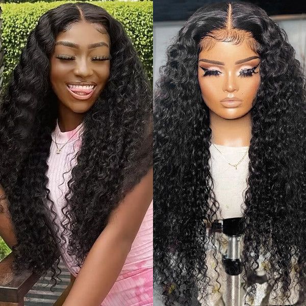 30" 6x5 Glueless Lace Deep Wave Natutal Black Bleach Knots Human Hair Wig