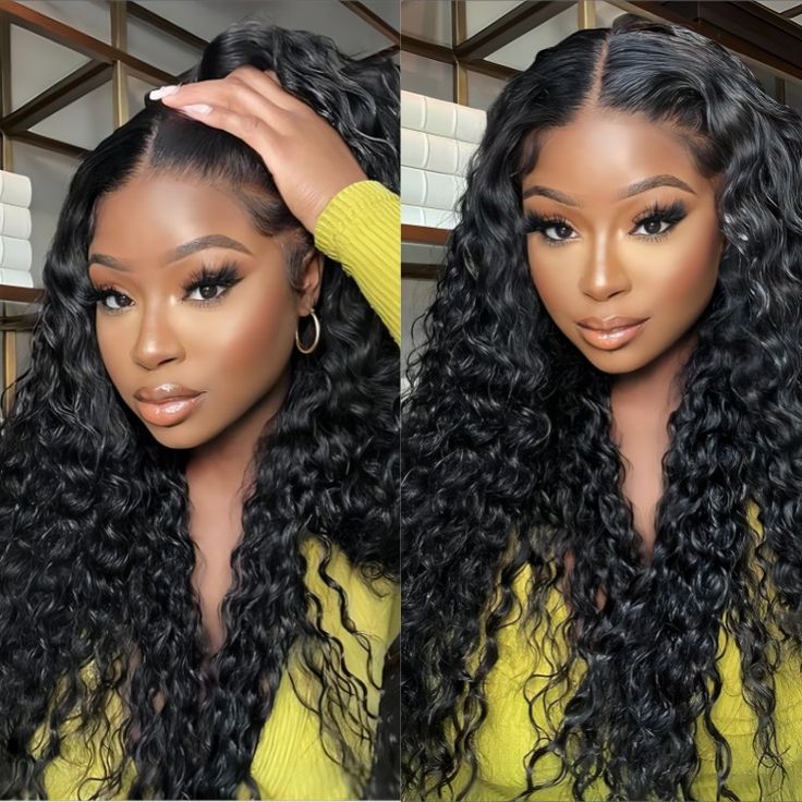 30" 5x5 Glueless Lace Deep Wave Wig Natural Black Human Hair Wigs