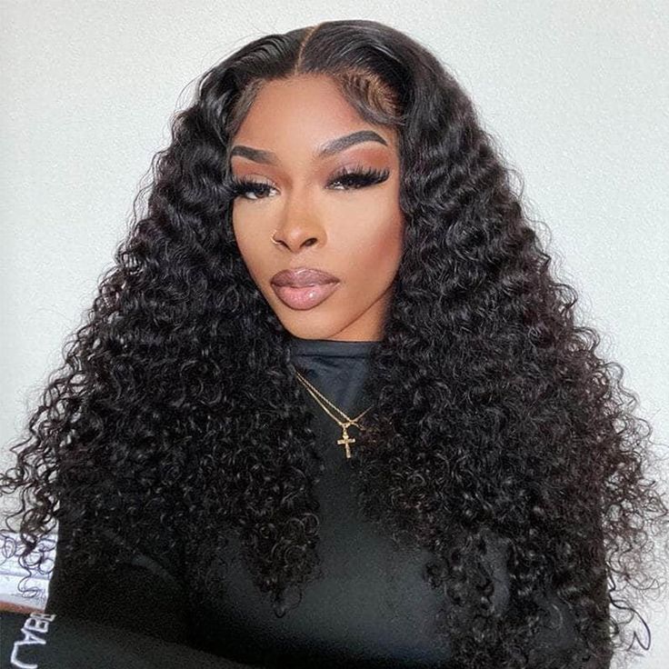 20" 5x5 Glueless Lace Deep Wave Wig Natural Black Human Hair Wigs
