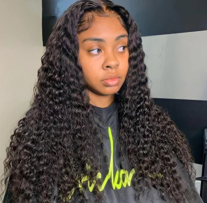 24" 5x5 Glueless Lace Deep Wave Wig Natural Black Human Hair Wigs