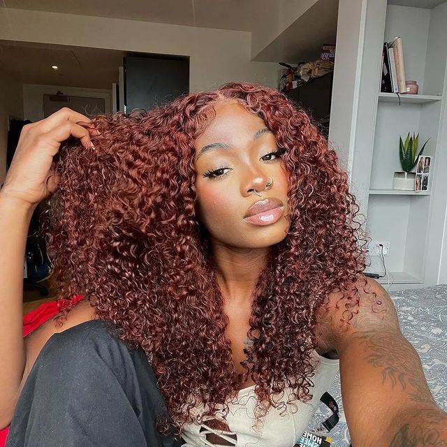 13x4 Lace Jerry Curly Auburn Reddish Color Wig Copper