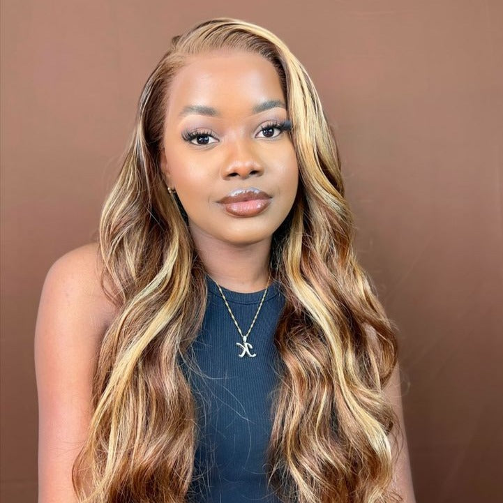Balayage Color+ Honey Blonde Piano Highlights Color-Body Wave-18inches-4x4 Lace{BOGO SALE}