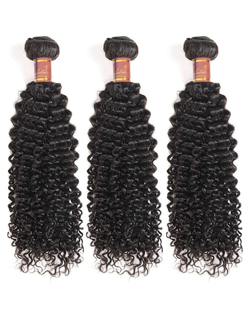 {12A 3Pcs} Jerry Curly 3 Bundles Human Hair Weft Natural Color Unprocessed Virgin Hair Weave Arabella Hair
