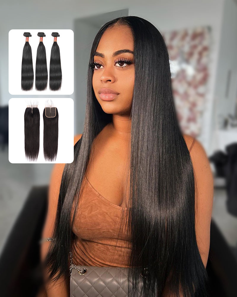 Straight Brazilian Wig with 4x4 Closure - Main Image