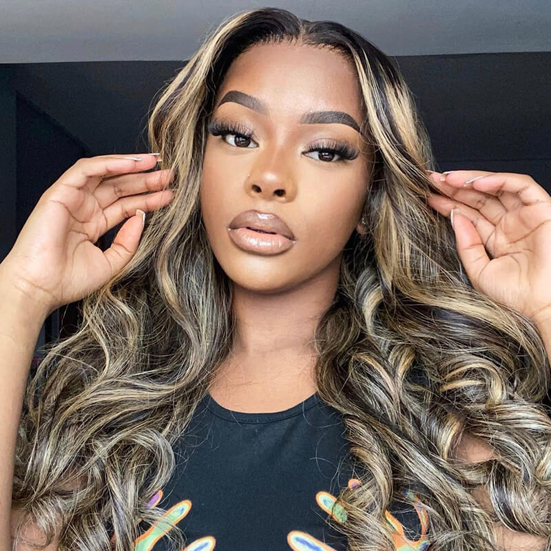 Balayage 13x4 Lace Front Body Wave Wig Highlights Colored High Density Human Hair Wigs