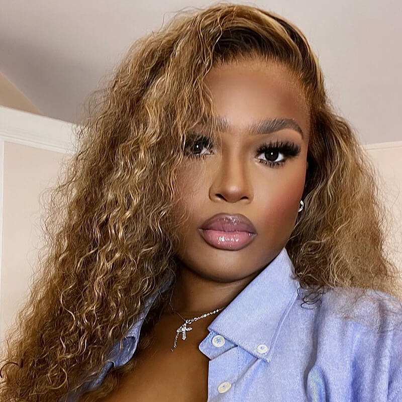 13X4 Lace 26" Honey Blonde Piano Highlights Color Lace Front Deep Wave Human Hair Wigs