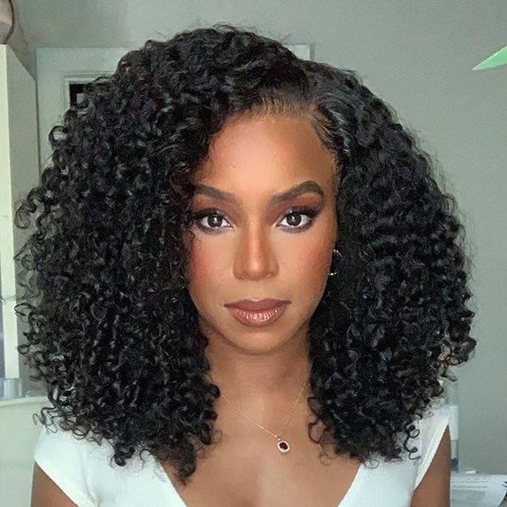 14" 13x6 Lace Front Jerry Curly Bob Wig Natural Black Human Hair Wig Free Part