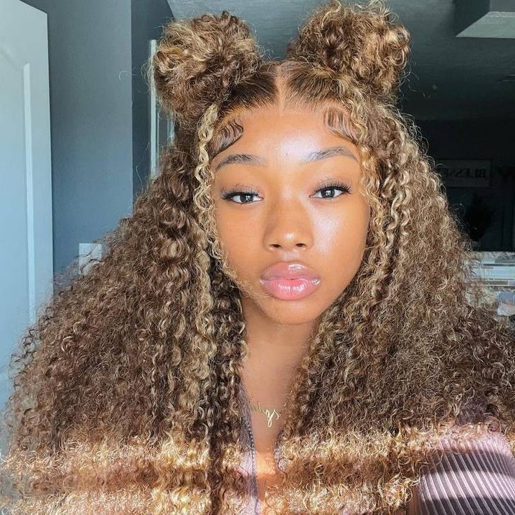 26" 13x4 Lace Honey Blonde Piano Highlights Color Jerry Curly Lace Front Free Part Human Hair Wigs