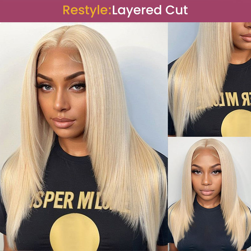 【$299 = 2 WIGS】Arabella 6x5 invisible knots Glueless 613 Blonde Silky Straight Bob Wig Pre-cut Lace Beginner Friendly