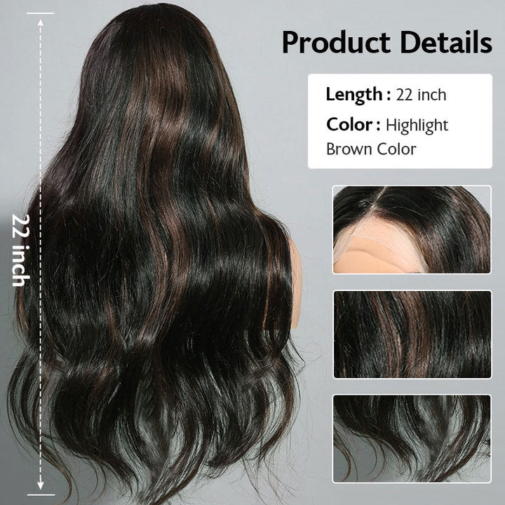 Brown Highlight Color Pre-Cut 13x4 Glueless Lace Front Natural Black Wear&Go Upgrade HD Lace Body Wave Human Hair Wig Beginner-Friendly