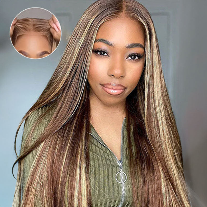 Arabella 【30" Super Sale】 Minimalist Color Series 13x4 Lace Front Pre-Bleached Knots Blonde and Brown Highlight Colored Body Wave/Straight Human Hair Wig