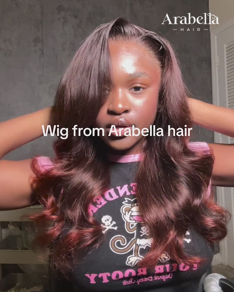 Pure-Luxe™ Airtouch Balayage Highlights Burgundy Ombre Color Blowout In Wavy Pre-Cut 13x6 Lace Ultra-Dense Glueless Human Hair Wig