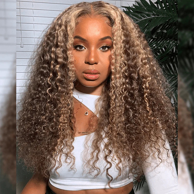 26" 13x4 Lace Front Water Wave Piano Highlight Colored High Density Human Hair Wig Free Part