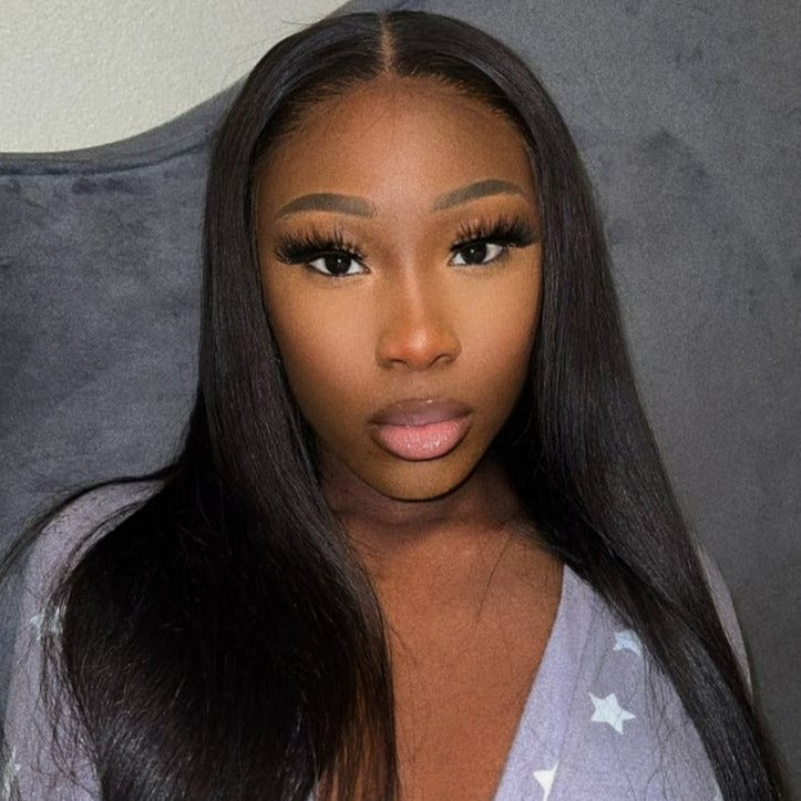 18" 13x4 Lace Front Free Part Straight Glueless Natural Black Human Hair Wig