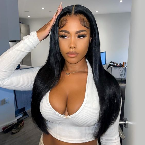 18" Glueless 5x5 Lace Closure Straight Wig Natual Black Human Hair Wig