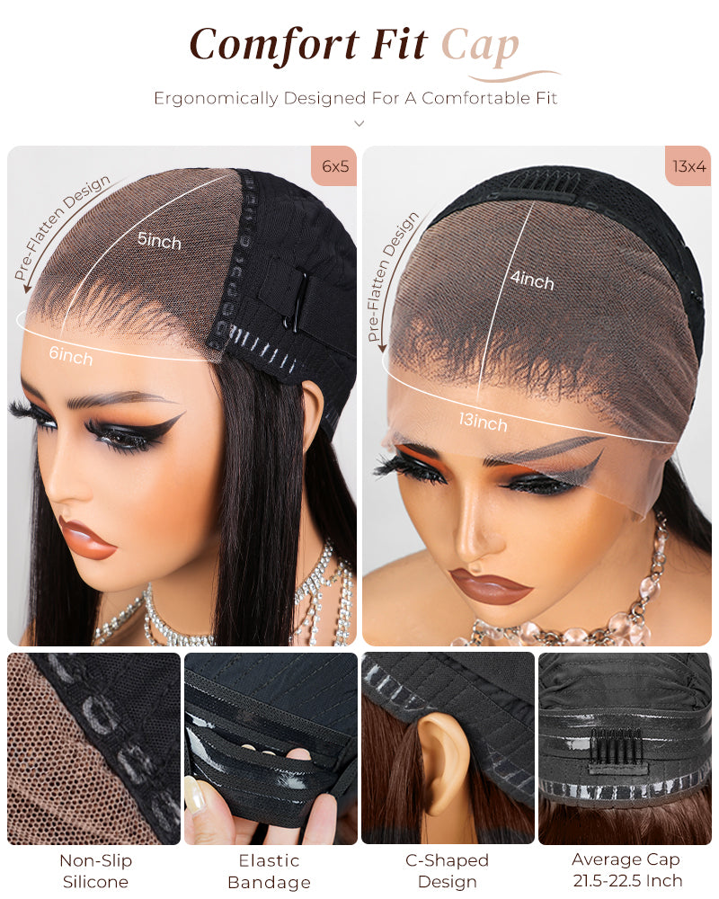 【VIP EXCLUSIVE】Natural Black Straight Pre-Cut 6x5/13x4 Lace Glueless Wig C-part Human Hair Wigs