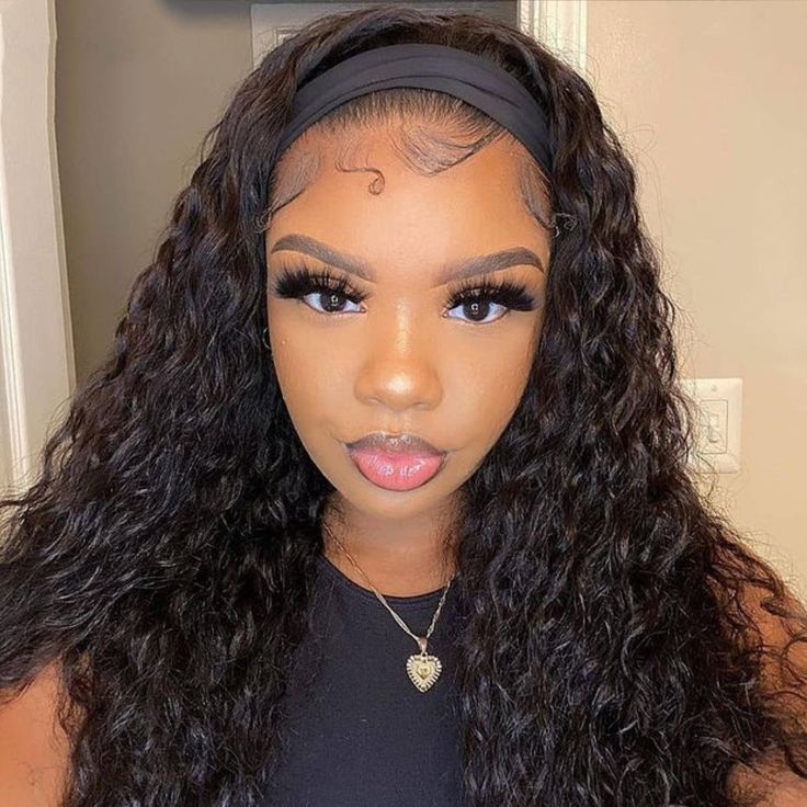 20" Glueless Headband Water Wave Full Machine Made No Lace Human Hair Wig