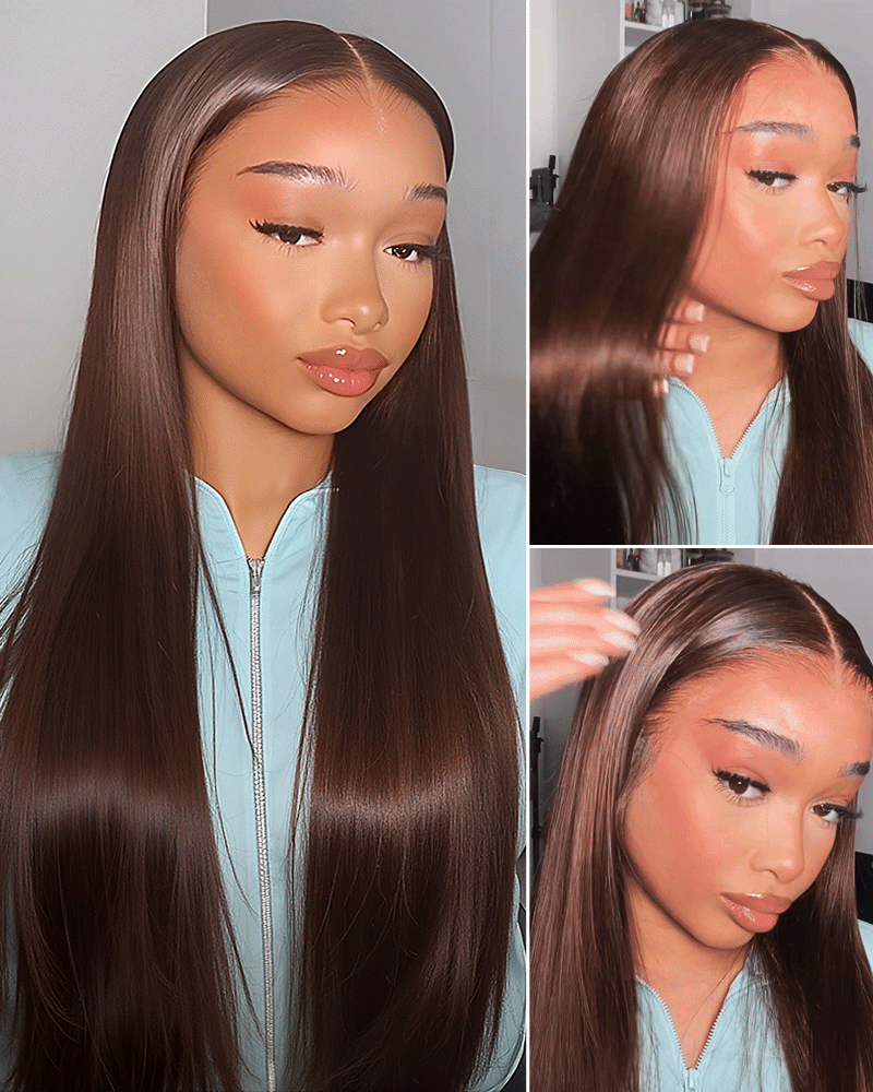 【Extra Long Wigs Sale】Arabella 13x6 Three-Go™ Chocolate Brown Glueless Wig Silky Straight With Drawstring 100% Human Hair Wig
