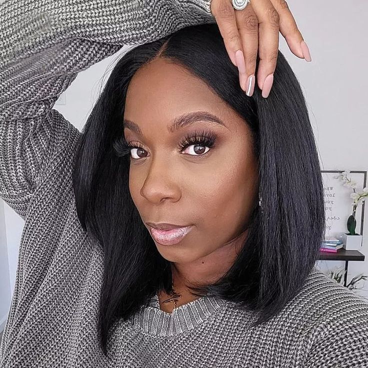 10" 13x4 Lace Yaki Straight Bob Style Lace Frontal Natural Black Human Hair Wigs Free Part