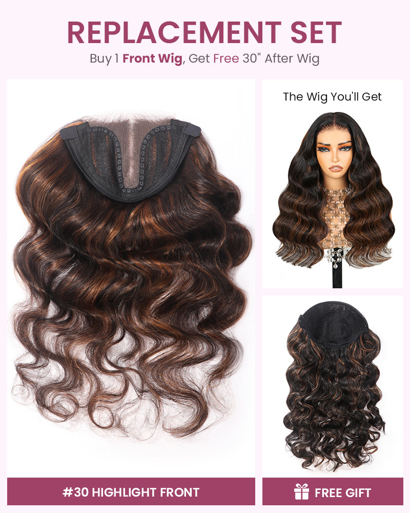 ZIP & Mix-All Wigs | Body Wave 6-Inch Deep Lace Color Optional Replaceable Front Wigs With Free 30 Inch After Wigs