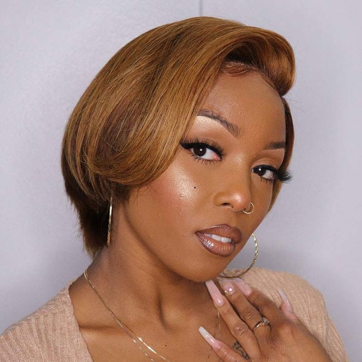 6" 13x6 Lace Frontal Honey Blonde Highlights Color Pixie Cut Straight Short Bob Human Hair Wigs