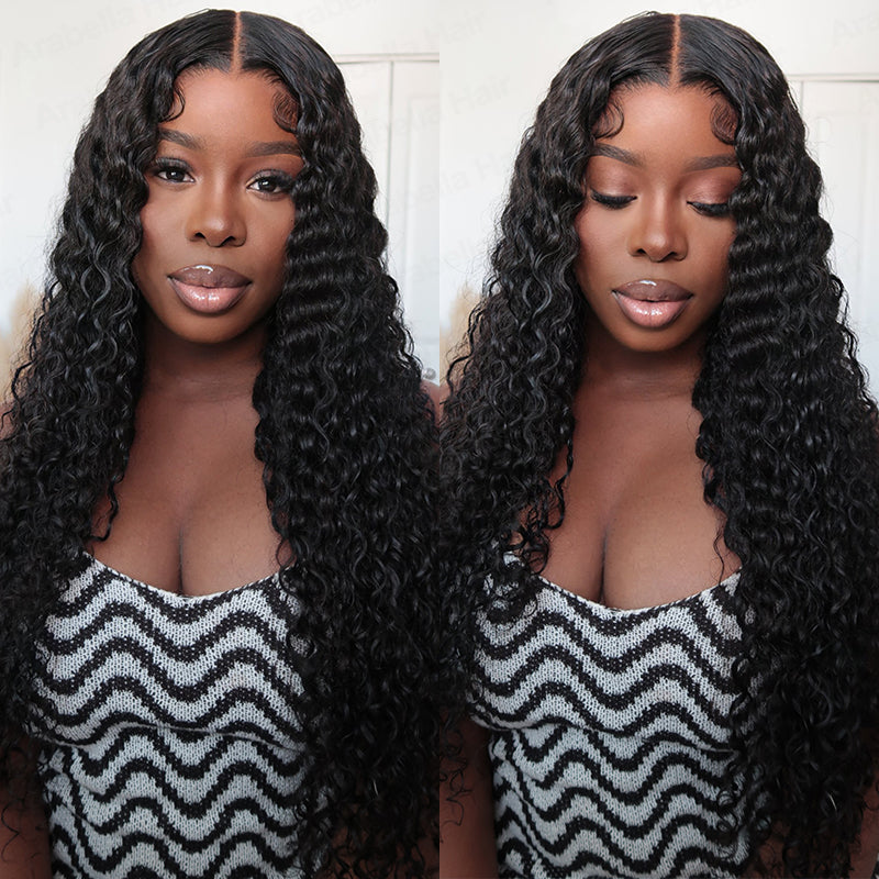 Glueless Deep Wave 4x4 Lace Wig Curly Natural Black Human Hair Wigs
