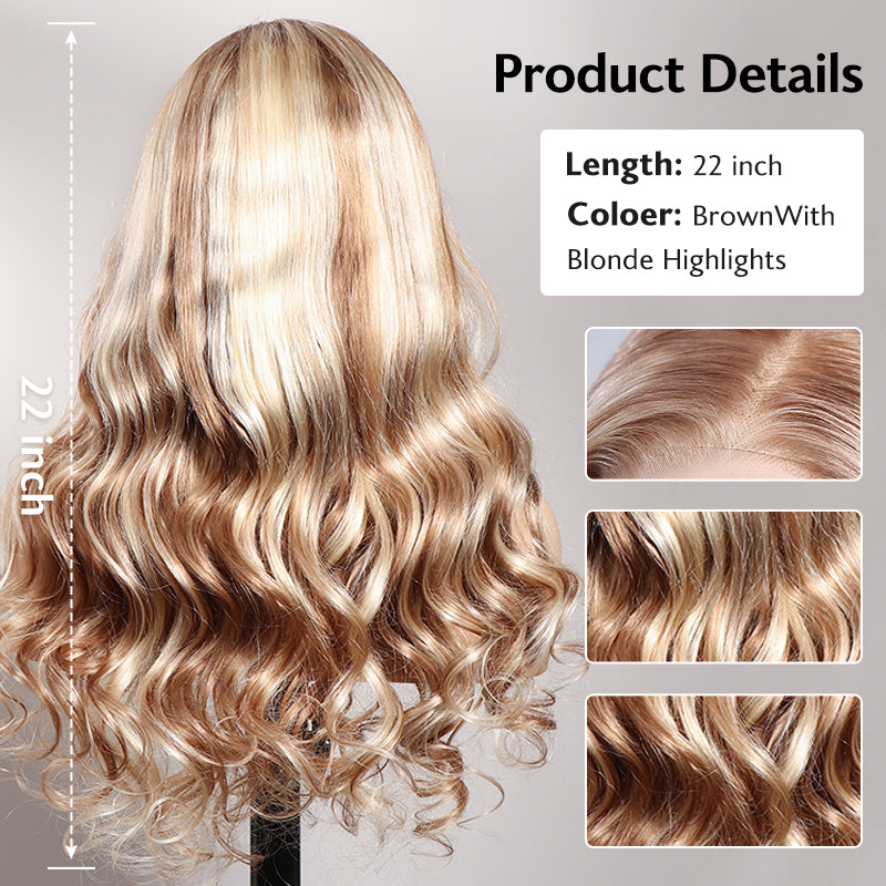 Body Wave Brown Wig with Blonde Highlights Natural 13x4 Lace Front Human Hair Wigs