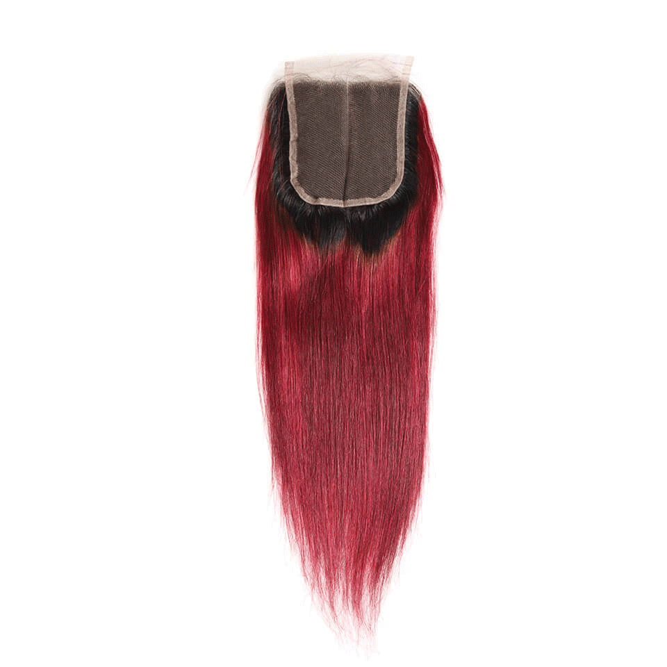 T1B/99J Burgundy Red Color 3 Bundles Straight Hair With 4*4 Lace Closure - arabellahair.com