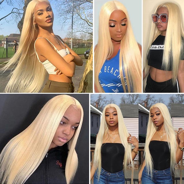 Straight Blonde 613 Color Wig 4*4 Lace Front Closure Wig 180% Density - arabellahair.com