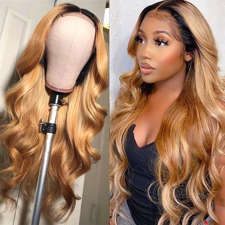 Human hair wig 1B27 Ombre Color Wig 13*4/4*4 Transparent Lace Frontal Wig Human Hair Fashion Style 180% Density - arabellahair.com