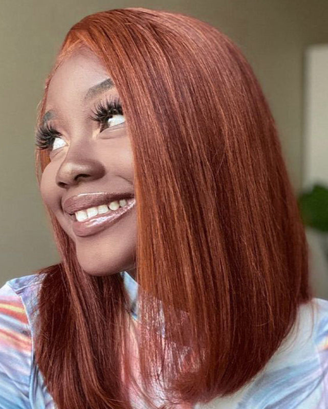 Arabella 6x5 Invisible Knots & 13x4 Frontal Lace Reddish Brown Straight Bob Wig Pre-cut Lace Beginner Friendly