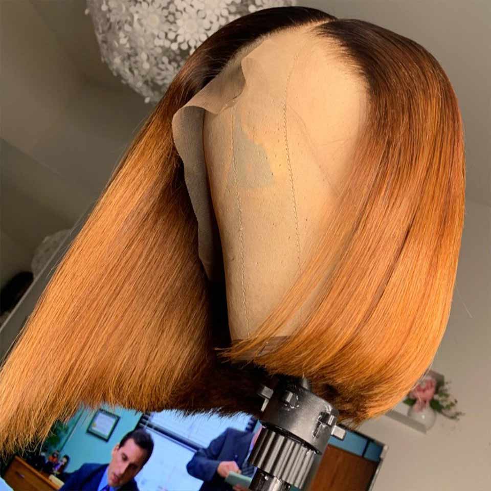 Summer Style Breathable Human Hair Bob Wigs 13*4 Inch Lace Front Wig Ombre T1b/30 Color Wig - arabellahair.com