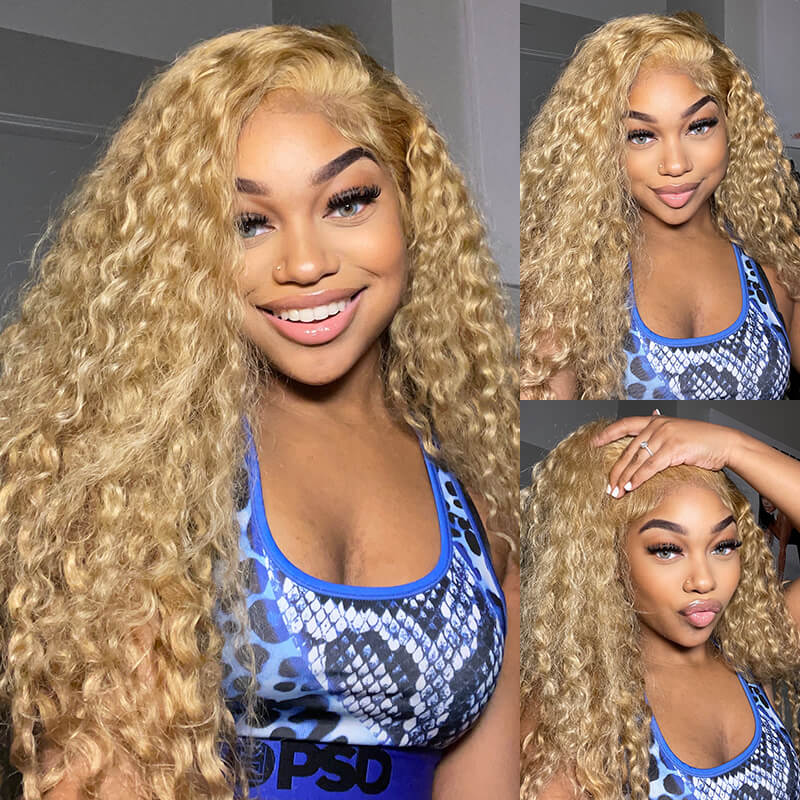 Arabella 13x4 Frontal Lace Light Brown Wig Water Wave Wig Invisible Knots Realistic Hairline
