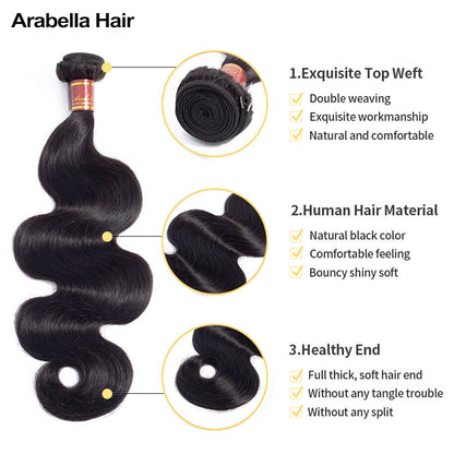 Human hair wig {15A 3Pcs} Body Wave Virgin Human Hair Weave 3 Bundles/pack 15A Grade Natural Black - arabellahair.com