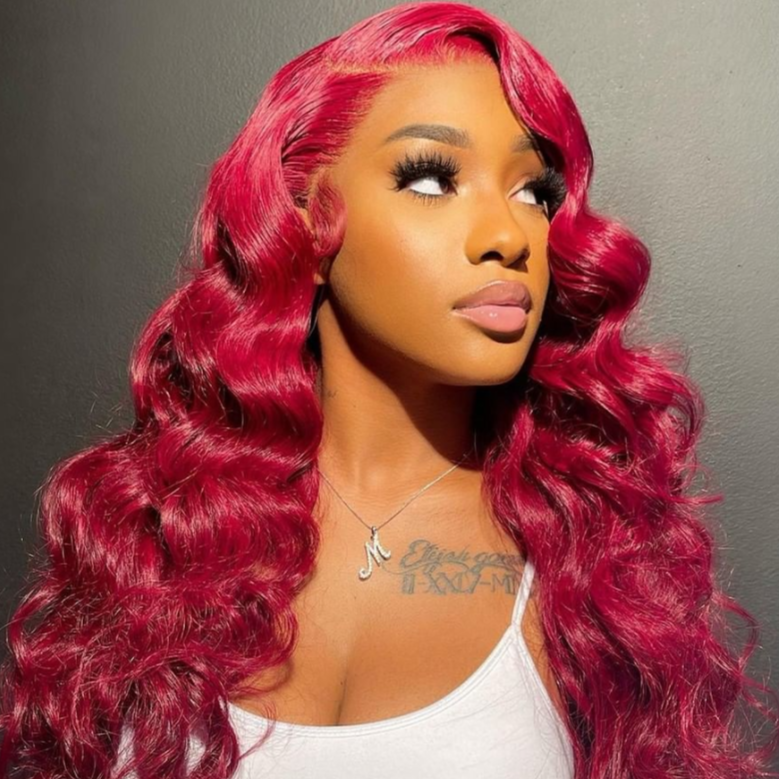 Red Burgundy Color Transparent Lace Wig 4*4/13*4 Lace Glueless Natural Wig 18 24 Inch - arabellahair.com