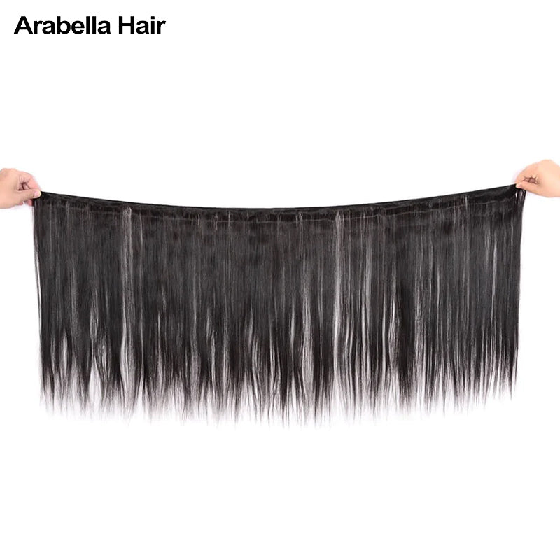 Human hair wig {12A 3Pcs+Frontal} Straight 3 Bundles Hair Weft With Transparent Lace Frontal Closure Human Hair - arabellahair.com