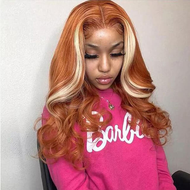 Skunk Stripe Ginger Blonde Ombre Wigs Transparent 13*4 Lace Front Wig Body Wave Lace Frontal Human Hair Wig - arabellahair.com