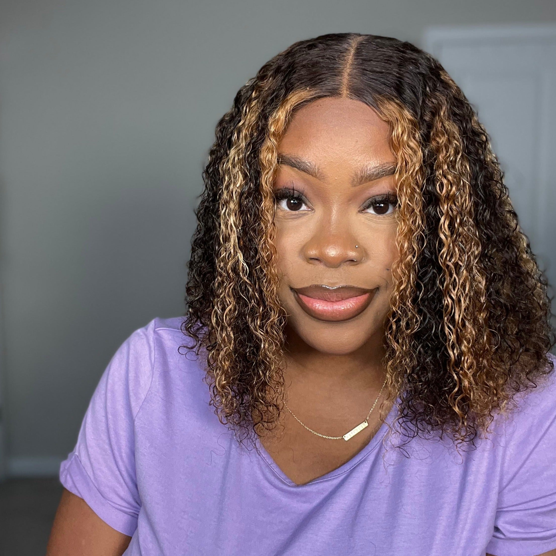 Highlight Deep Curly Bob Wig 4/27 Ombre Honey Blonde Piano Highlights Color Wig Bouncy Curly Transparent Lace Front Human Hair Wigs - arabellahair.com