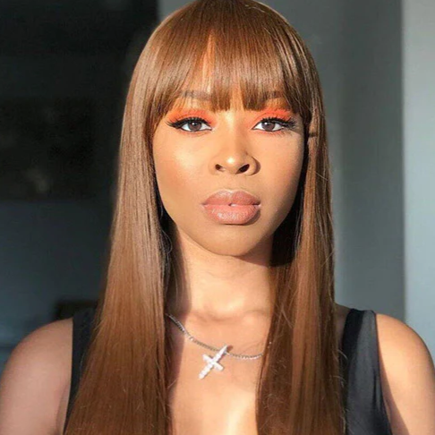 Chestnut Dark Brown Color Wig Straight Non-Lace Machine Made