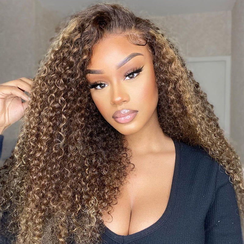 Human hair wig 30" Deep Wave Wig Honey Blonde Piano Highlights Color 13x4 Lace Front 180%/250% Density Human Hair Wigs Free Part - arabellahair.com