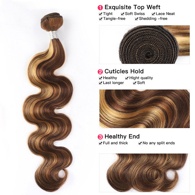 P4/27 Highlight Body Wave Hair Bundles With Closure 3 Bundles with 4*4 HD Lace Closure - arabellahair.com