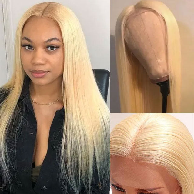 Straight Blonde 613 Color Wig 4*4 Lace Front Closure Wig 180% Density - arabellahair.com