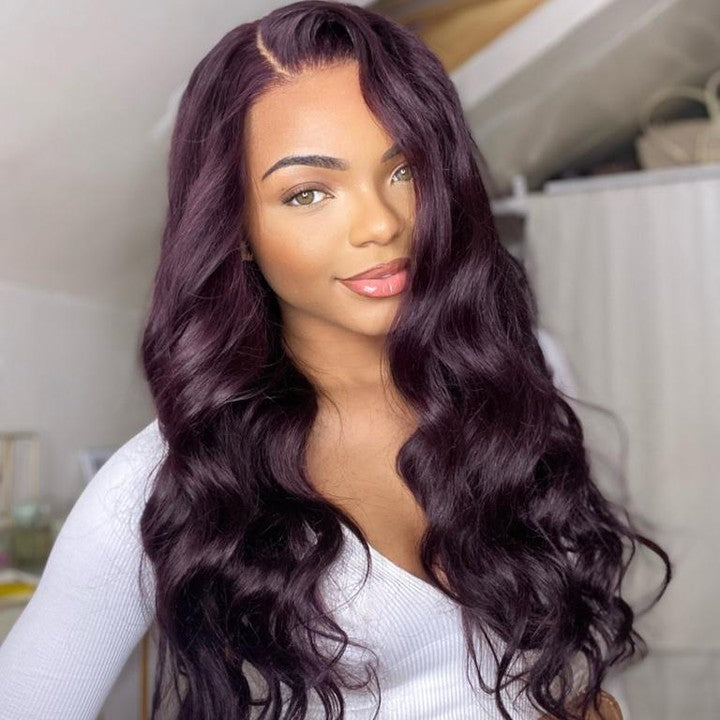 Dark Purple Plum Color Wigs - Body Wave 13x4 Lace Frontal Wigs Prepluc –  Arabella Hair